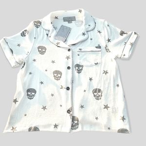 Vintage Havana Halloween Lounge Skull & Star Button-Down Soft Lounge Shirt Med